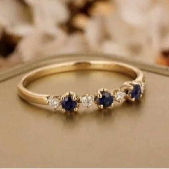 14k Gold Plated Blue Diamond Ring - Picture 3 of 8